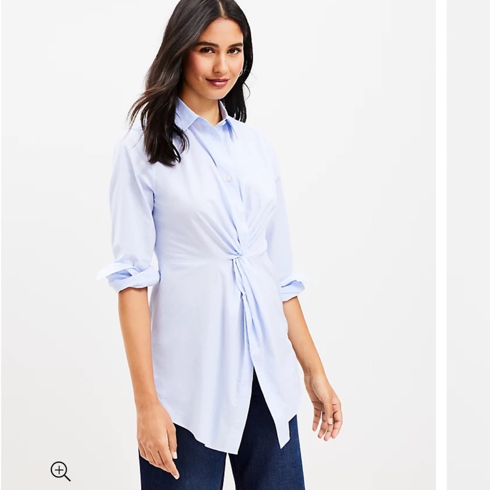 Light Blue Front Twist Button-Up Shirt